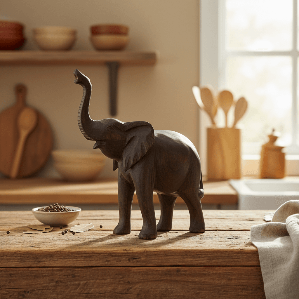 Wooden elephant model product mockup generated by ProductShot